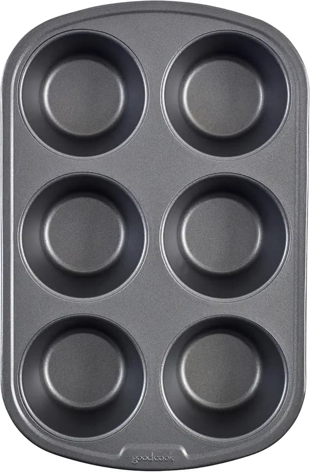 GoodCook Everyday Nonstick Steel Jumbo Texas Muffin Pan, 6-cup, Gray