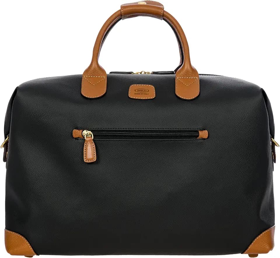 Bric's FIRENZE Cargo Duffel Bag - Luxury Travel Tote with Luggage Sleeve - Weekender and Travel Carry On Bags For Women and Men - Embossed PVC - 18 Inch, Black