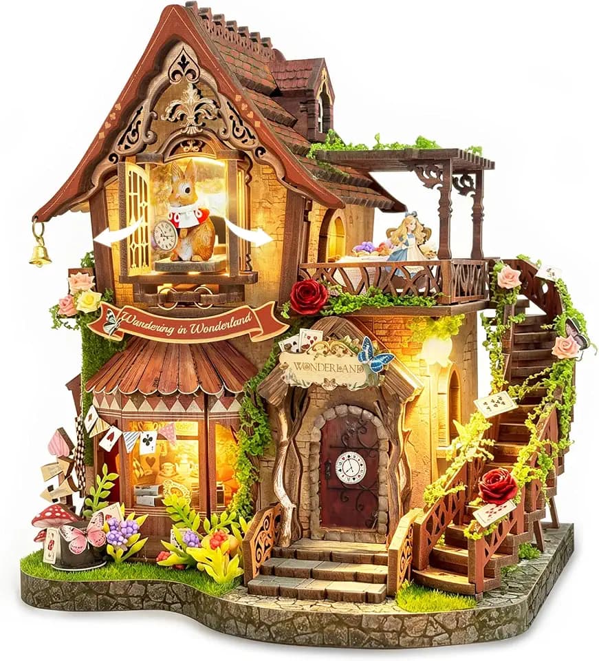 Dreamy Cottage 3D Wooden Puzzle,Miniature House with Moving Rabbit