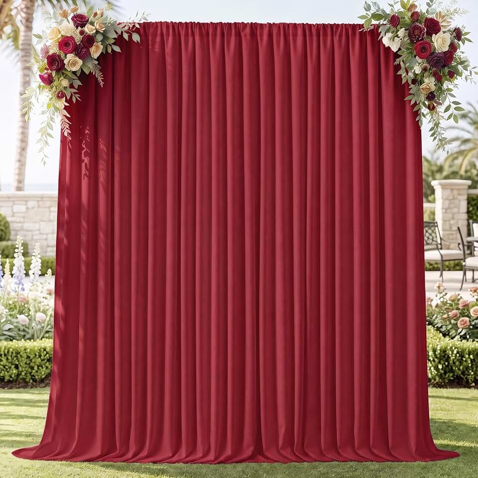 Joydeco 10x7ft Wrinkle Free Red Christmas Backdrop Curtain for Parties