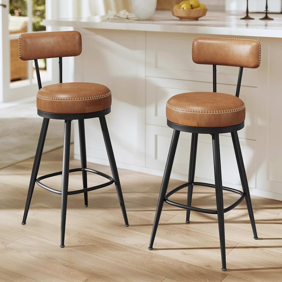 VASAGLE Bar Stools Set of 2, Swivel Counter Height with Back, 25.6-Inch