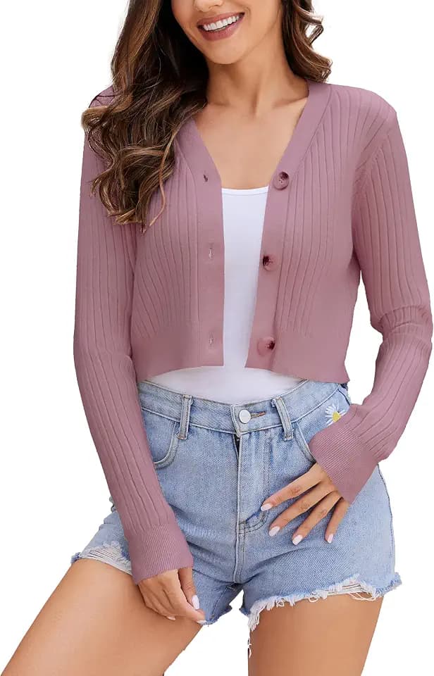 Satuun Women's Long Sleeve Cropped Cardigan Sweaters Bolero Shrugs