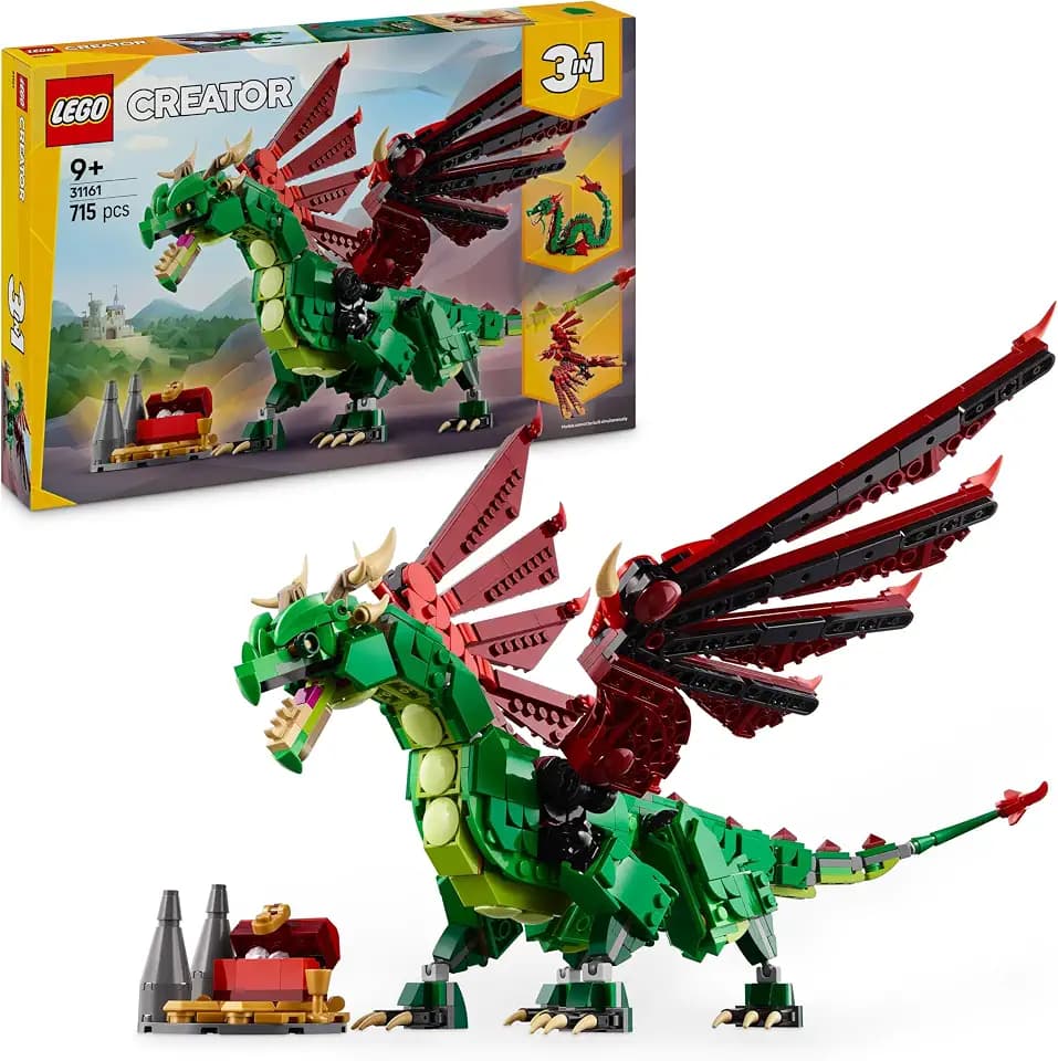 LEGO Creator 3in1 Grüner Drache - Spielzeug - Umbaubar in Spielzeug Seeschlange oder Phönix Figur - Bauspielzeug mit Tieren für Kinder - Geburtstagsgeschenk für Jungen und Mädchen ab 9 Jahren 31161