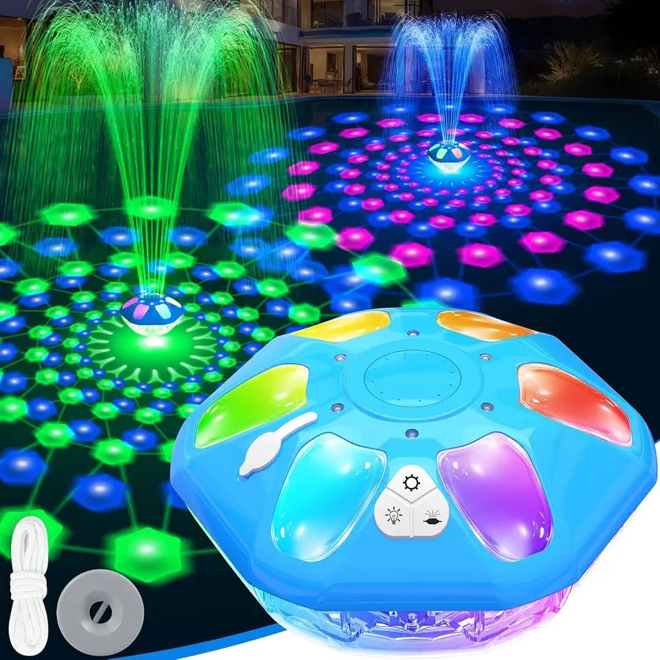 9000mah Rechargeable Floating Pool Fountain with Light Show & Anchor -1PC