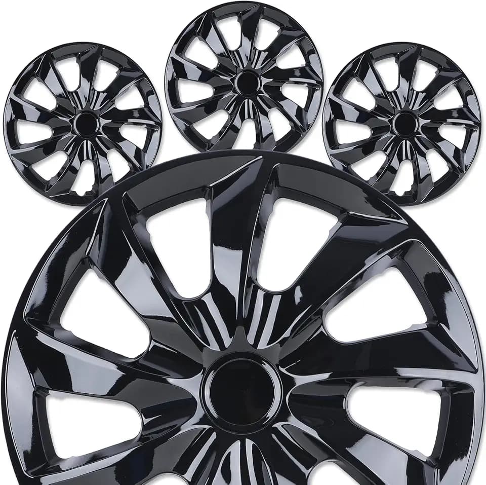 17" Premium Universal Wheel Rim Covers – Set of 4 Black Lacquer Hubcaps,ABS&PC Material Hub Protection Accessory,Snap-on Replacement Caps for Car,Pickup Truck,SUV - 17 Inch Black Lacquer