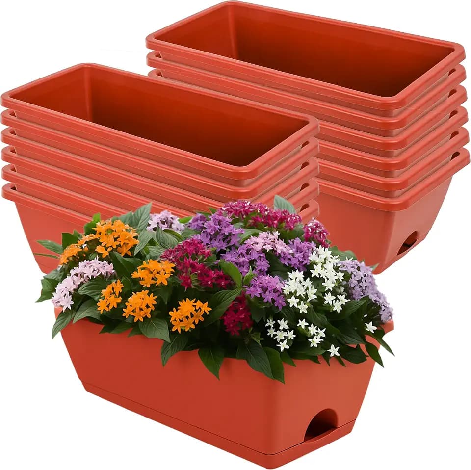 LOCONHA 12 Pack Window Box Planter, Plastic Vegetable Flower Planters Boxes