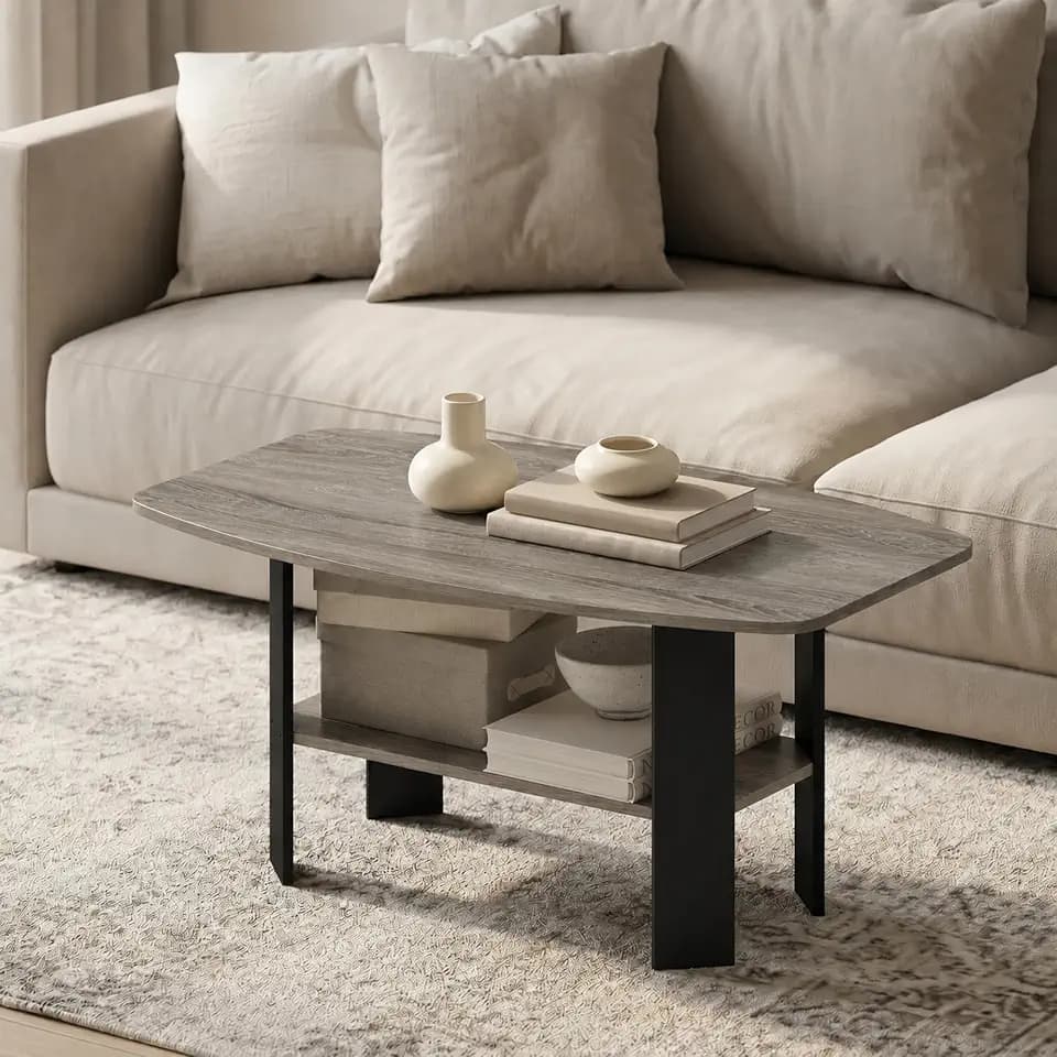 Furinno Simple Design 2-Tier Coffee Table, Grey Oak