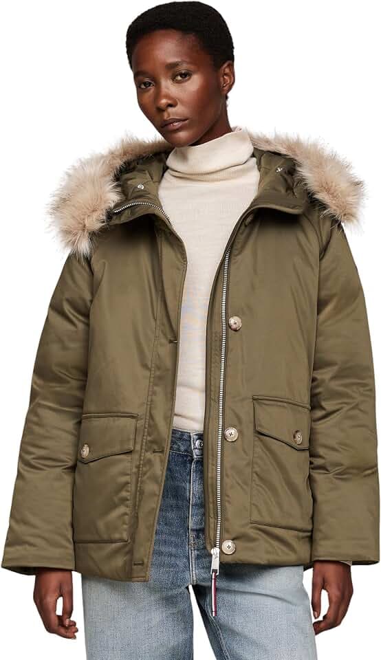 Tommy Hilfiger Damen Parka Padded Parka With Fur mit Knopfleiste