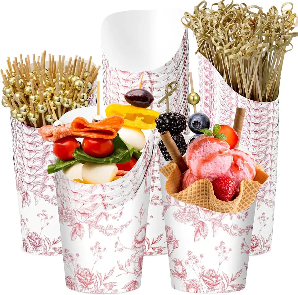 Tioncy 250 Pcs Charcuterie Cups with Sticks Sets, Pink, Flower