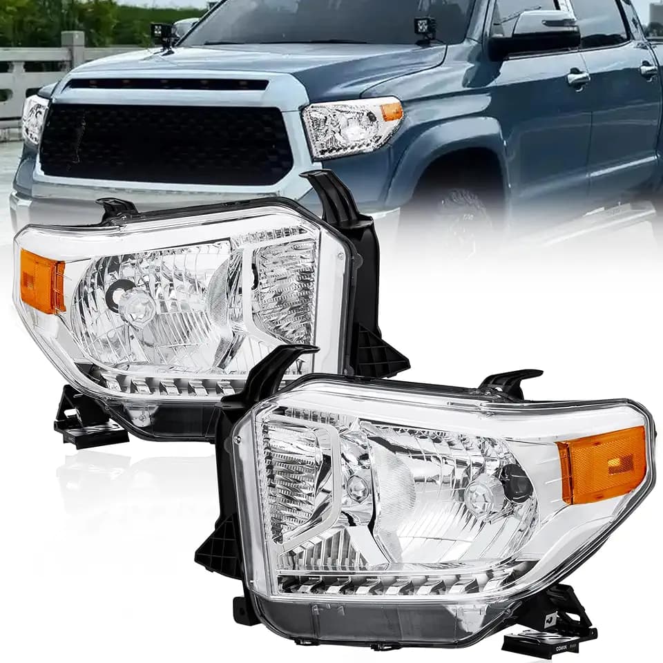 KUIPERAUTO OE Replacement Headlights Assembly Compatible for 2014-2021 Toyota Tundra with Clear Lens/Black Housing/Clear Reflector Front Lamps Left and Right Side(Set of 2) # 811100C090