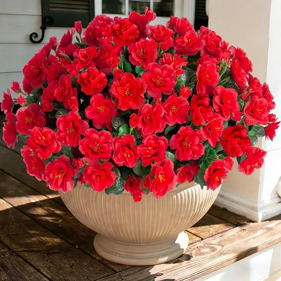 Weldomcor 8 Bündel Kunstblumen wie Echt Künstliche Azaleen Blumen, Rot
