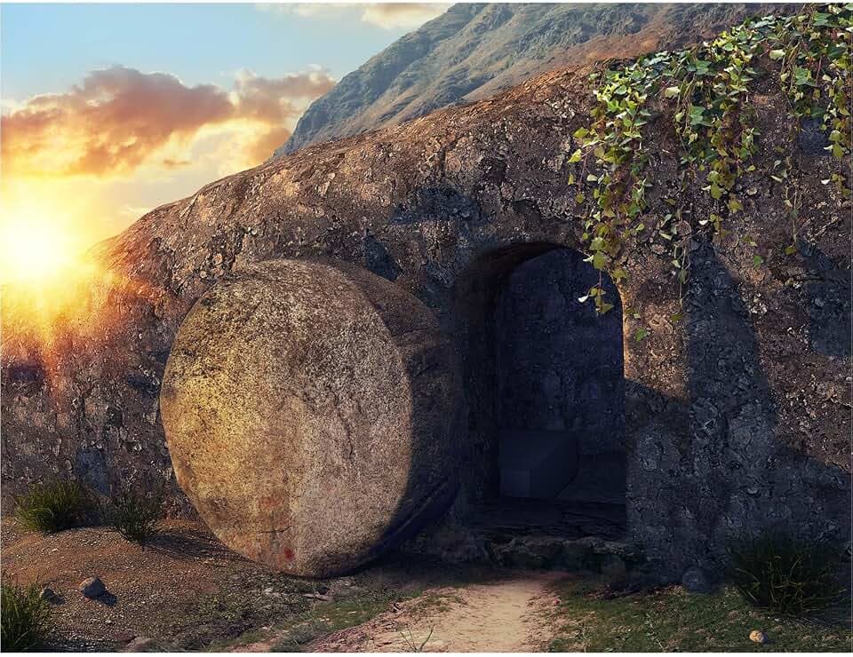 Empty Stone Tomb Photography Backdrop Crucifixion of Jesus Christ Holy Lights Cross Background God Bless Jesus Christian Pray Kids Adults Portraits Photo Studio Props Church Decor 7x5ft