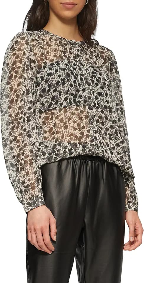 QS Leicht transparente Chiffonbluse mit All-Over-Print