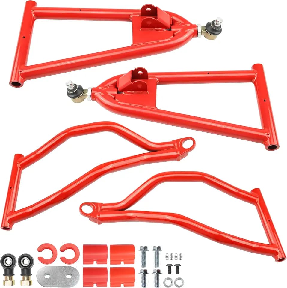Front Upper & Lower Control A-Arms Kit for Polaris RZR S 800 2009–2014 & RZR 4 800 2010–2014, 1.5" Forward Offset High Clearance, Adjustable Camber, Heavy-Duty DOM Steel, Powder Coated Red