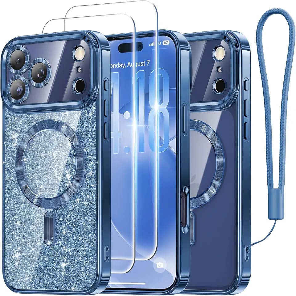 Meifigno for iPhone 17 Pro Max Case with 2X HD Tempered Glass, Blue