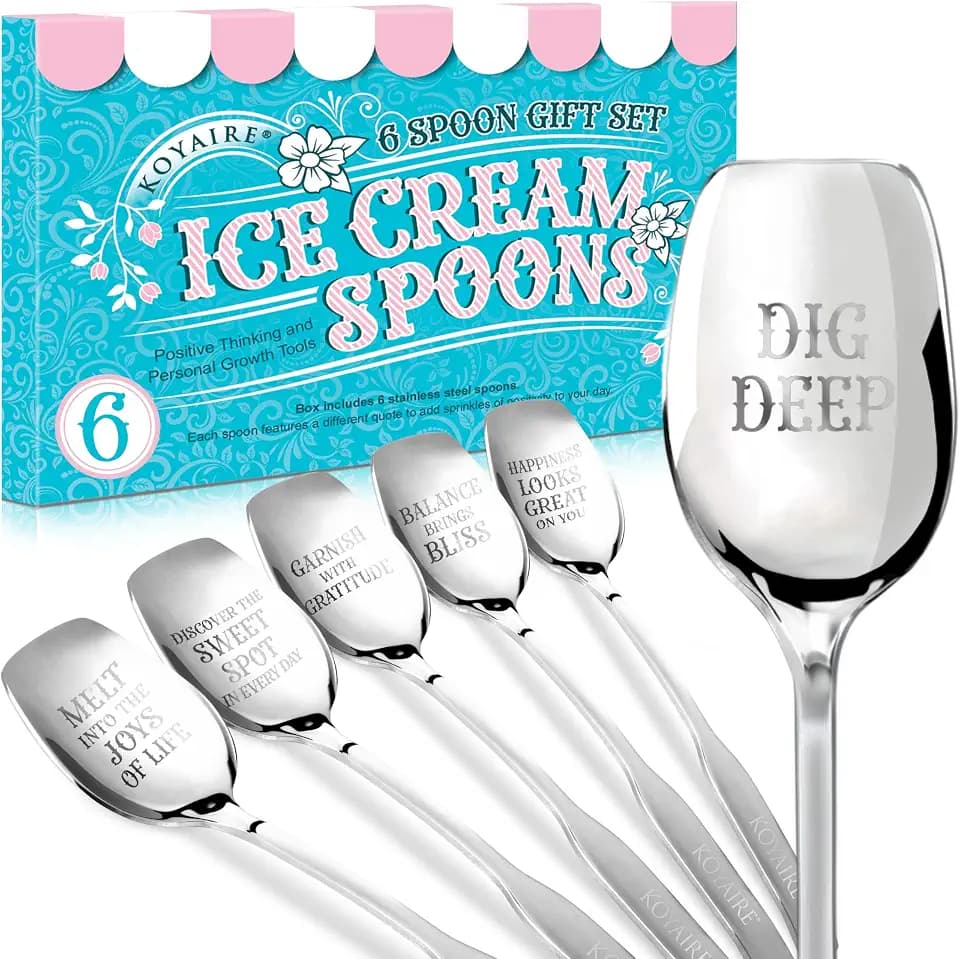 KOYAIRE Ice Cream Spoons Stainless Steel - Dessert Spoons Set of 6
