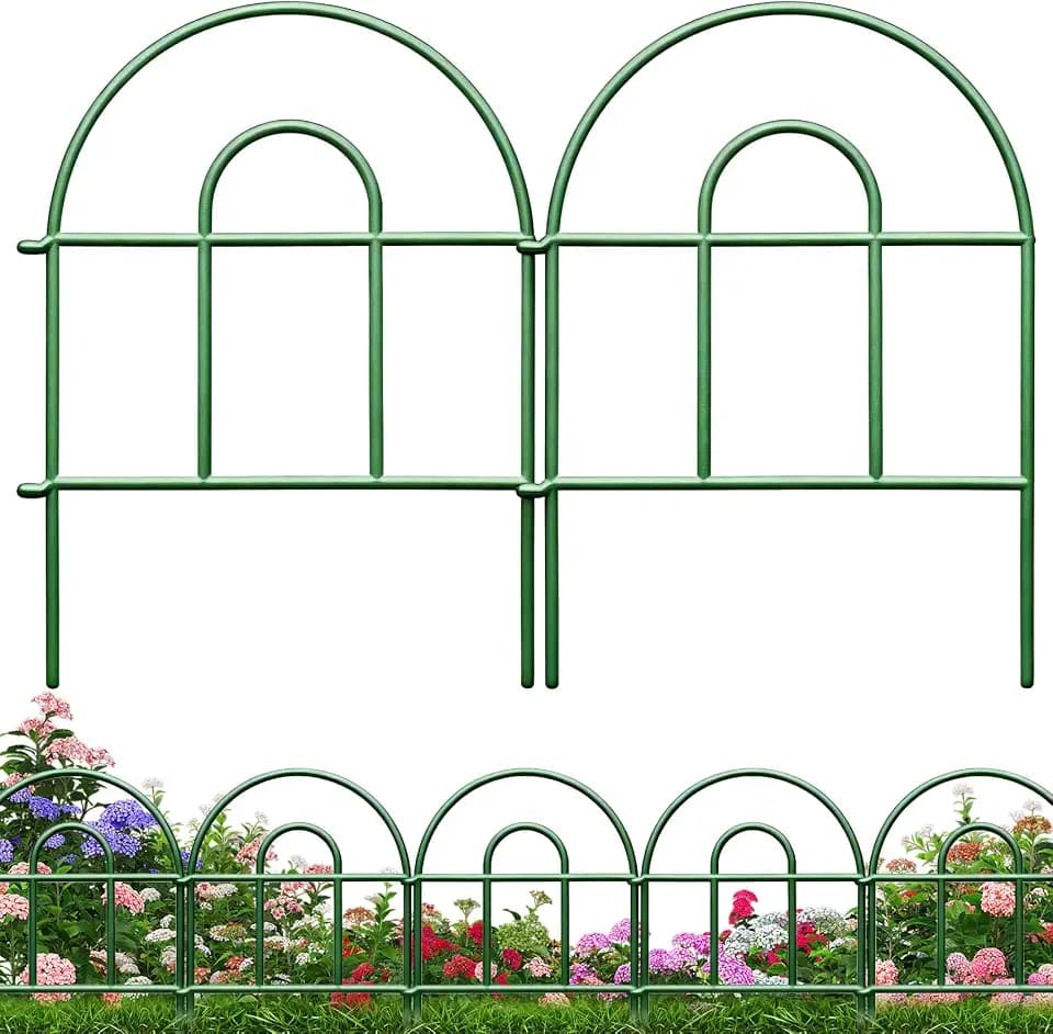 Decorative Garden Fence 32.5ft x 17in - 30 Pack Rustproof Metal No Dig Fence Animal Barrier, Arched Bed Edging Classic Style Wire Border Panel Fencing for Yard Patio Outdoor Decor, Green