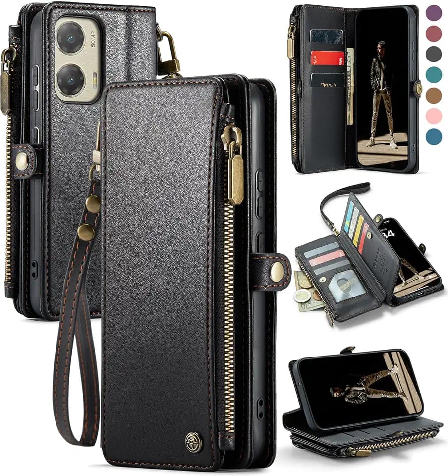Defencase for Moto G Stylus 5G 2024 Case Wallet with Card Holder, Black