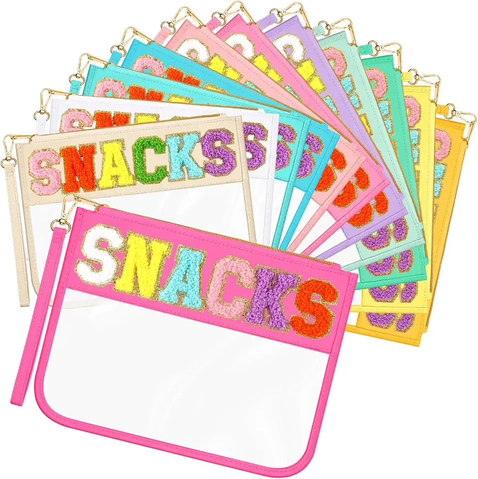 Abbylike 12 Pcs Clear Snack Bags Chenille Letter Zipper Multicolor