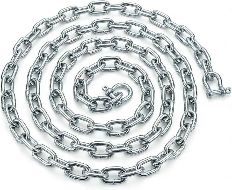 Galvanized Steel Anchor Chain, 4ft/5ft/6ft/10ft/15ft/20ft Boat Anchor Chain, Anchor Lead Chain with Double Boat Anchor Shackle, Marine Anchor Chain for Different Anchors, Anchor Chains for Boats