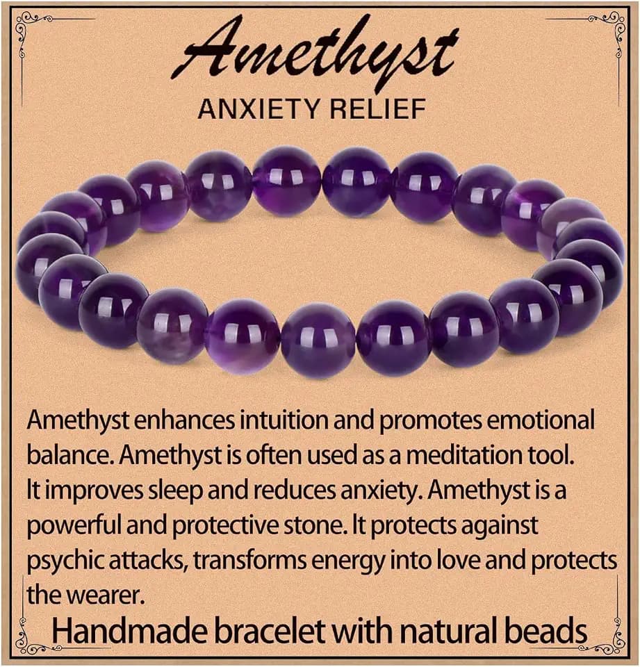 LPBeads Handmade Natural Gemstone Stretch Elastic Bracelet Healing Crystal Round Stone Beads Jewelry Gifts for Women Men