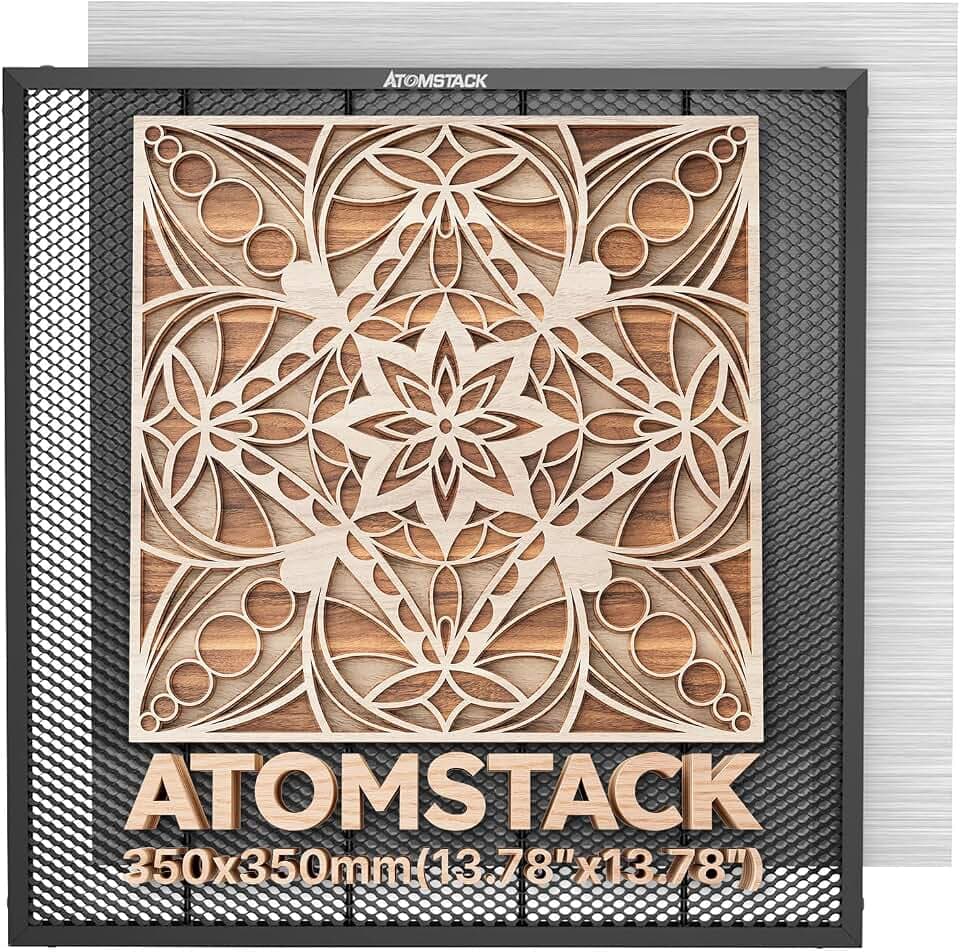 ATOMSTACK F2N Wabenlaserbett 350 × 350 mm, entwickelt für Lasergravur-Workstations. Verfügt über eine Metallschale, die mit den meisten Gravurmaschinen kompatibel ist.