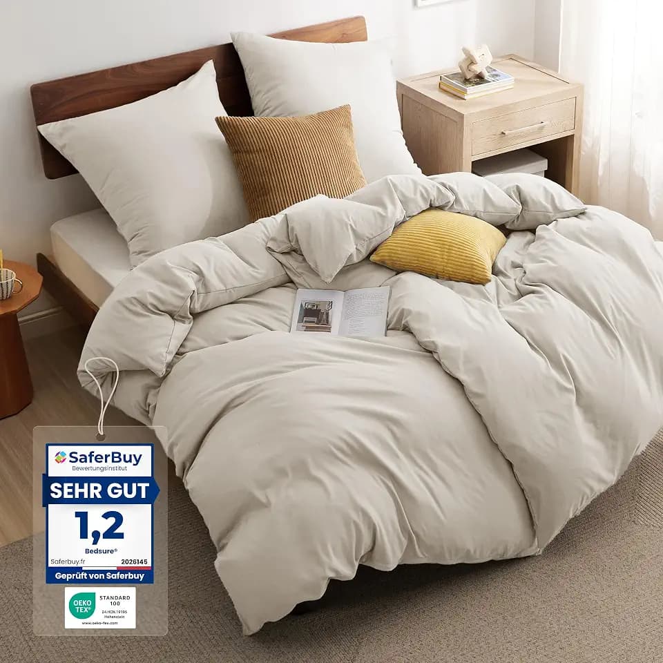 BEDSURE Bettwäsche 135x200 4teilig Mikrofaser - Natur, 80x80 Kissen