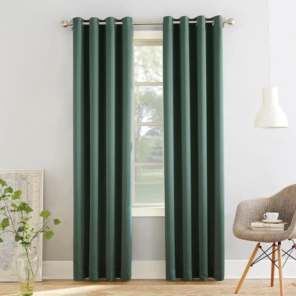 Sun Zero Barrow 2-Pack Energy Saving Grommet Curtain Panel Pair, Everglade Green, 54" W x 54" L (2 Panels)