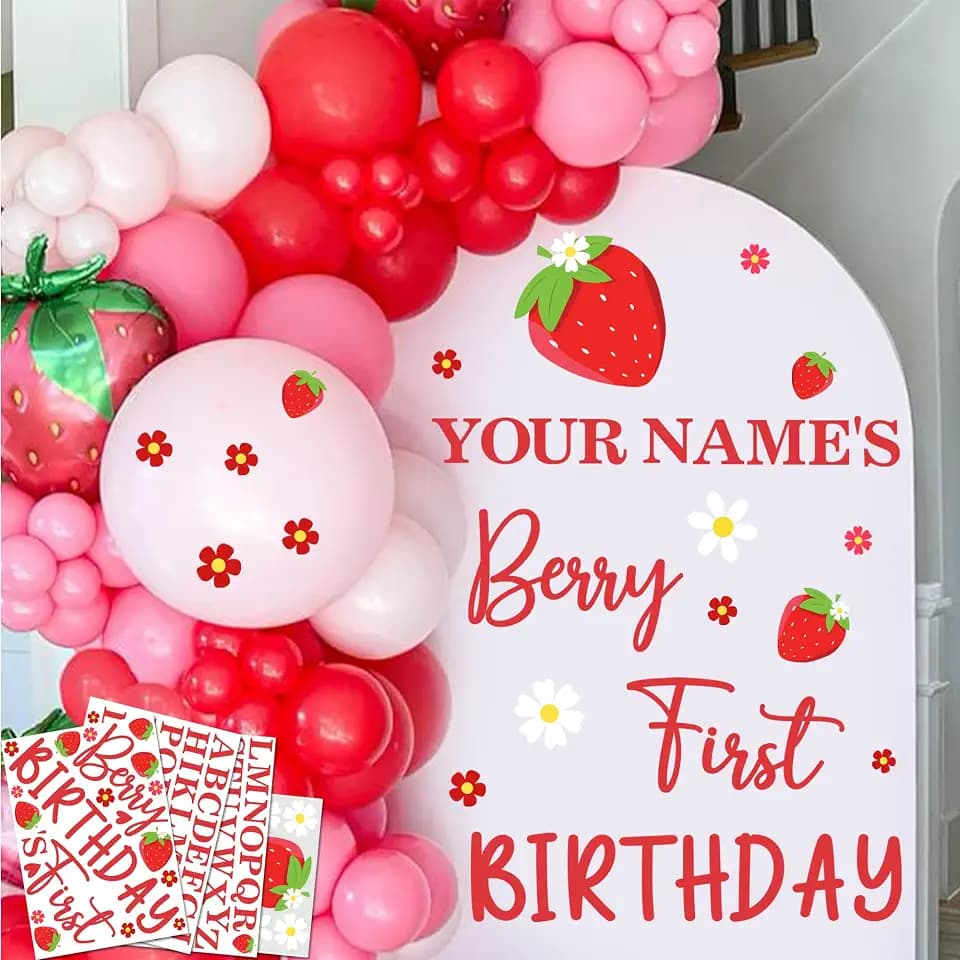 Berry First Birthday Decor Decal for Backdrop Custom Girl 1st Birthday Sign