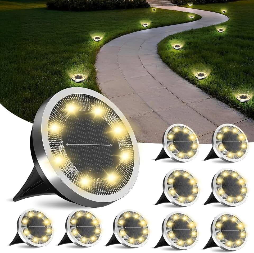 FLOWood 10 Stück Solar Bodenleuchten Aussen,Warmweiß,IP65 Wasserdicht