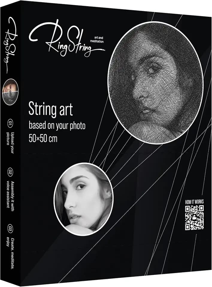 RingString- String Art Fadengemälde DIY | personalisiertes Geschenk | eigenes Bild als Garnportrait | Wunschmotiv | Wandbild (Maxi 50x50 cm)