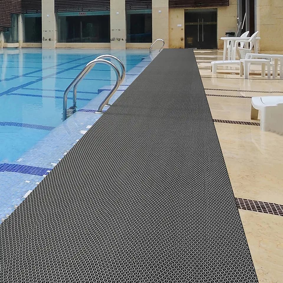 Drainage Non Slip Flooring Mats Swimming Pool Bathroom Anti-Fatigue Rubber Matting 3x10 Ft Heavy Duty Commercial Anti Slip Floor Mats for Garage Restaurant Sauna SPA,Gray/Grey,0.9×3M