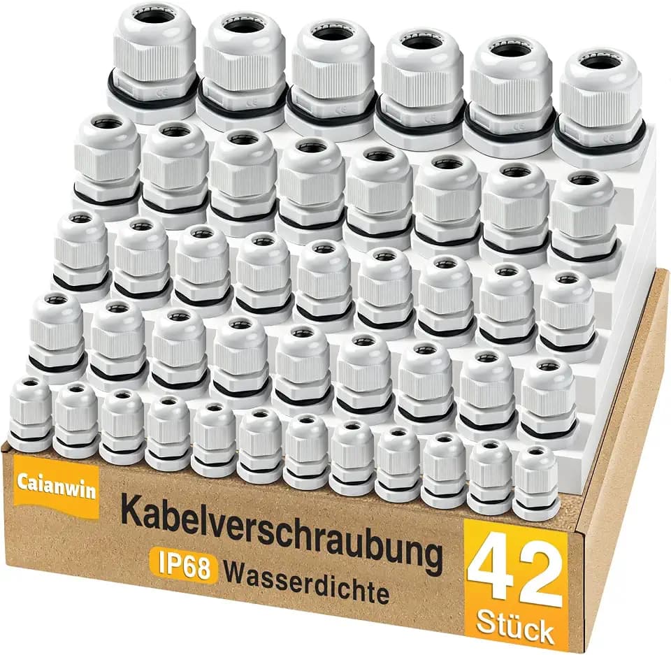 Caianwin 42 Stück Kabelverschraubung Set, Kabeldurchführung Wasserdicht