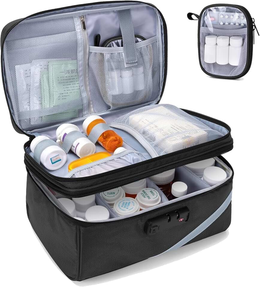 Trunab Medicine Storage Bag with Combination Lock, Pill Bottle Organizer