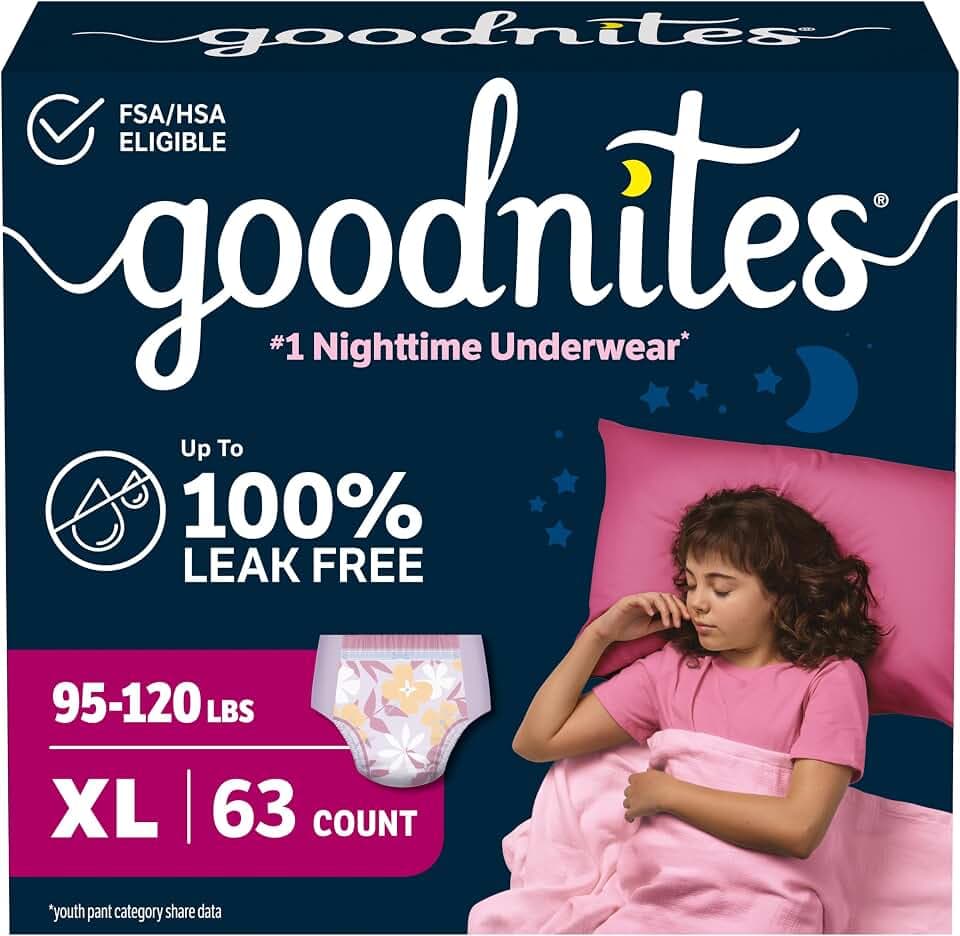 GoodNites Girls Nighttime Underwear, Size Extra Large, 63 Ct, 3 Packs of 21
