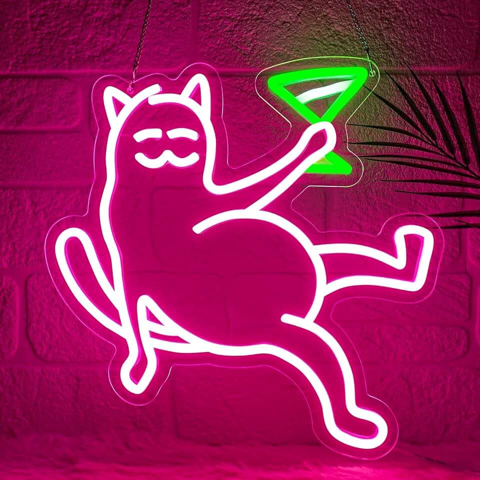 Cat Neon Sign,Dimmable Neon Cat Light USB Powered,Cute Cat LED Light Cocktail Neon Sign Cat Wall Decor for Bar,Bedroom,Game Room,Cat Lover Gifts