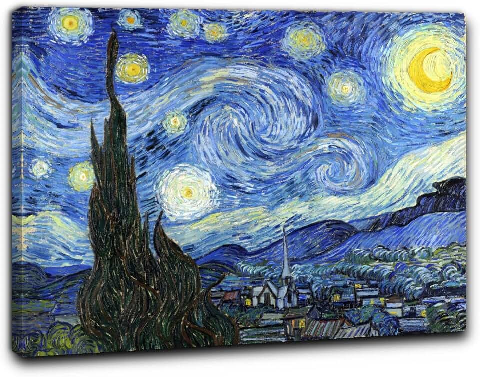 Niik Bild + Keilrahmen (BC) Sternennacht Vincent van Gogh 60 x 49 x 1,7 cm Fake Autor Kunstdruck auf Leinwand