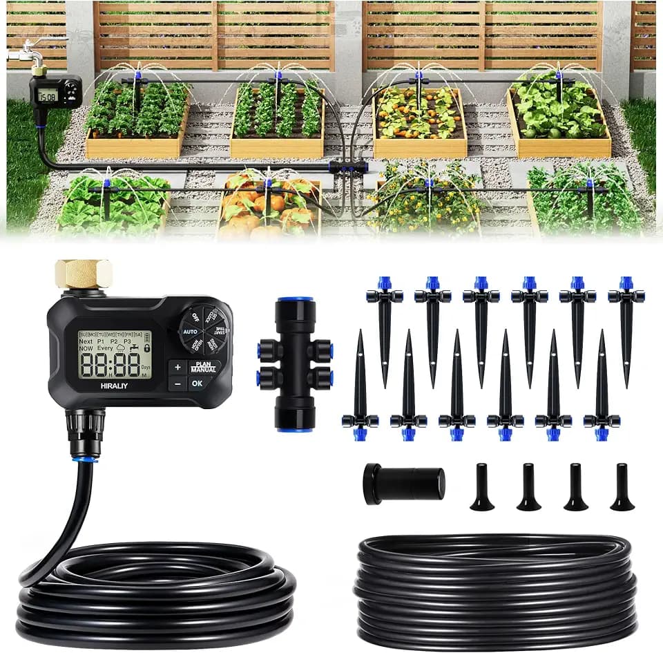 HIRALIY 50FT Automatic Drip Irrigation Kit with Timer