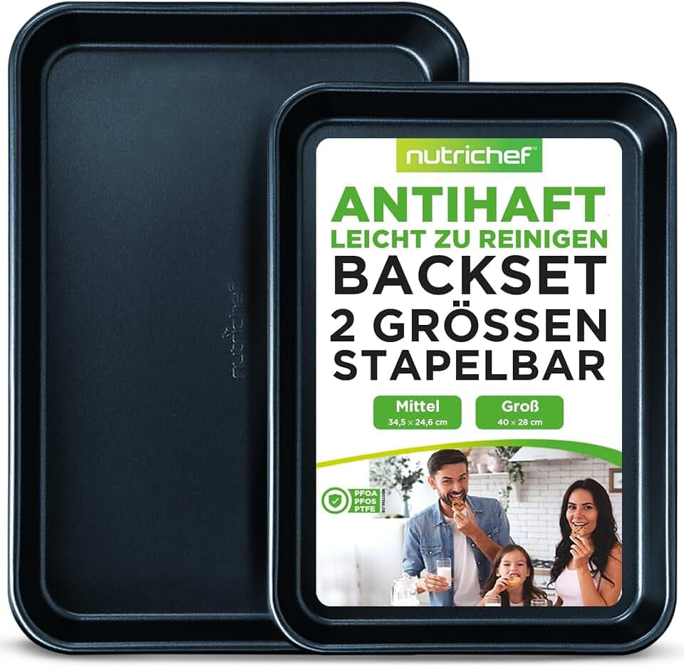 Nutrichef Antihaft-Backformen, 2-teilige Ofen-Backbleche mit hochwertiger Antihaftbeschichtung, 38,1 x 27,9 cm und 33 x 22,9 cm Größen für bequemes Braten und Backen, spülmaschinenfest