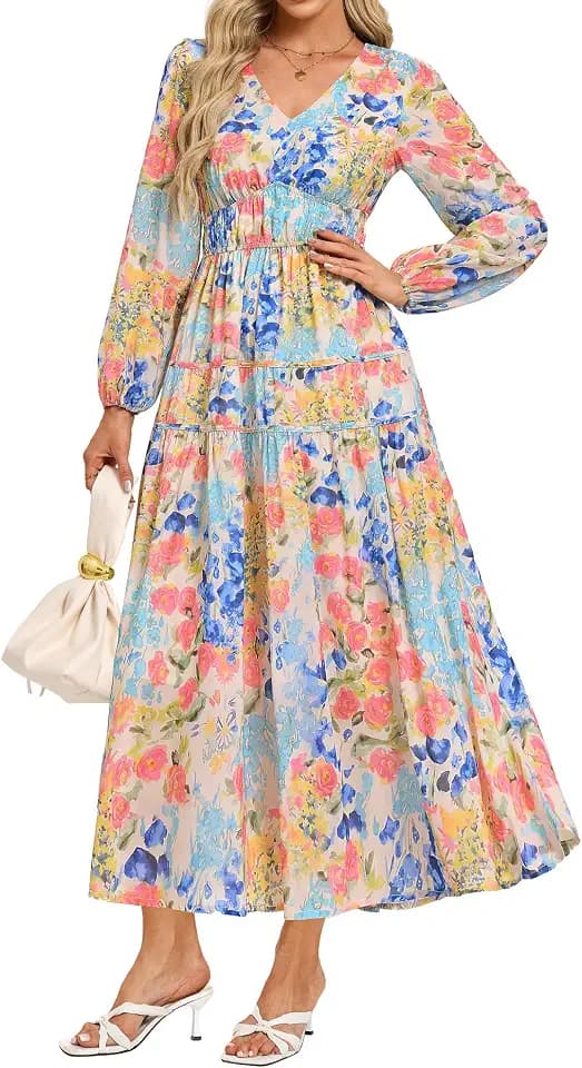 GRACE KARIN Womens Long Sleeve Floral Maxi Fall Dress 2026