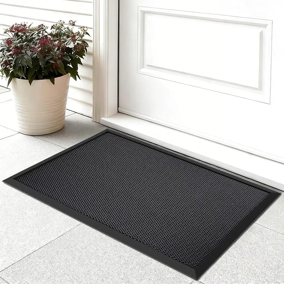 Euqvunn 3D Mesh Schmutzfangmatte Außen, 60×90 cm Low Profile Fußmatte Haustür, Leicht zu Reinigen & rutschfest, Türmatte Außen für überdachte Veranda, Eingang, Terrasse, Garten (Schwarz)