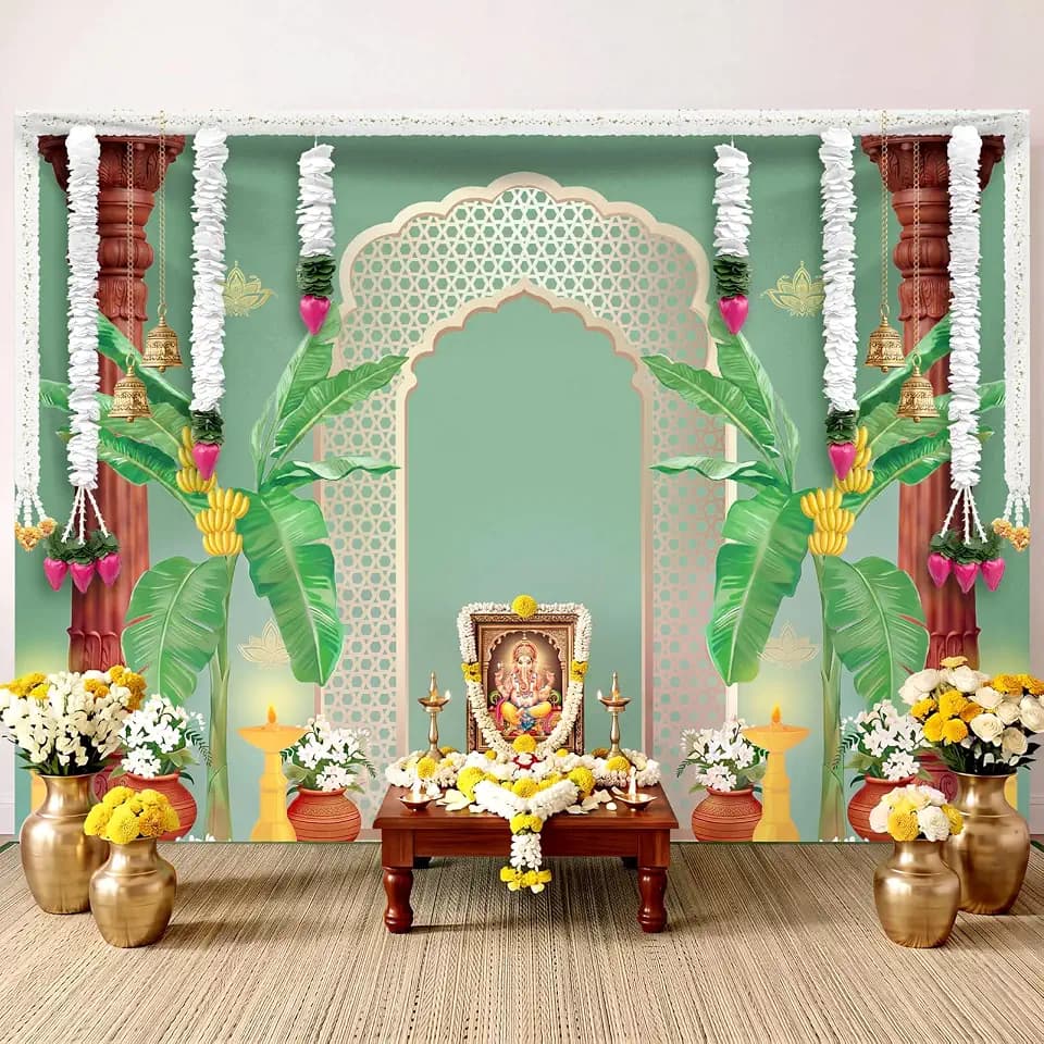 Tingjoo 7x5ft Indian Navaratri Backdrop Decorations, Diwali Pooja for Home
