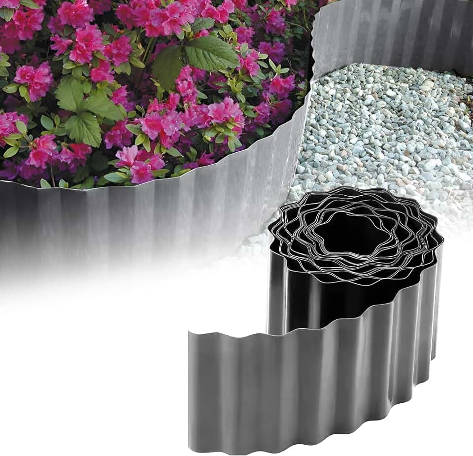 GARDENIX Rasenkante Kunststoff 9m, Höhe 25 cm - Beeteinfassung Gewellte für Blumenbeet - Beetumrandung Kunststoff Grau, Beetbegrenzung, Flexibel, Wetterbeständig, Einfache Montage
