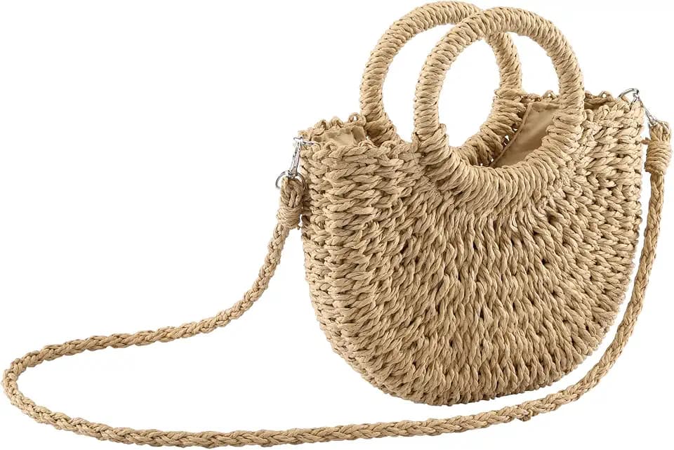 CHIC DIARY Summer Beach Straw Bag for Women Small Crossbody Top Handle Shoulder Handbag Mini Handwoven Rattan Clutch Purse
