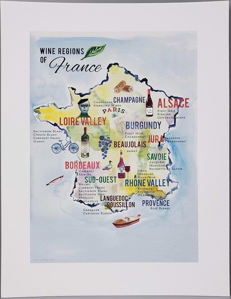 Nancy Nikko Französische Weinkarte, Regionen Frankreichs, 216 mm x 280 mm