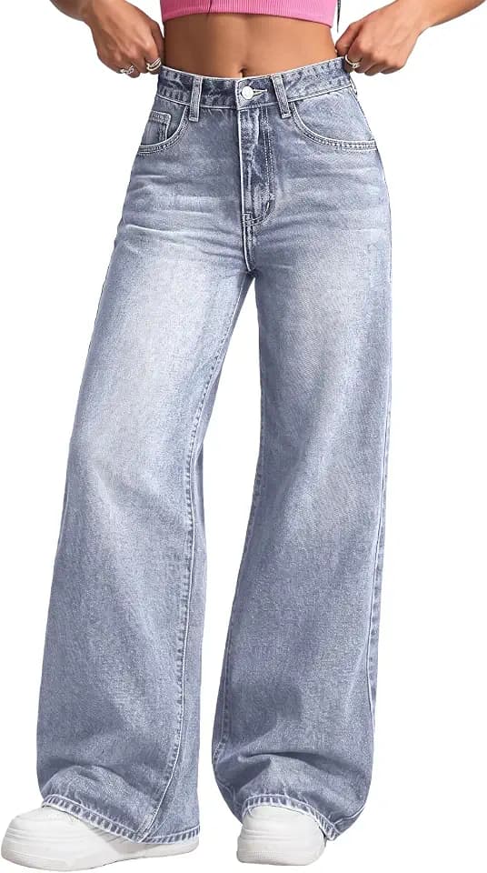 ELLEVEN Women's Wide Leg Baggy Jeans,High Waisted Stretchy Boyfriend Y2k Casual Denim Pants for Women
