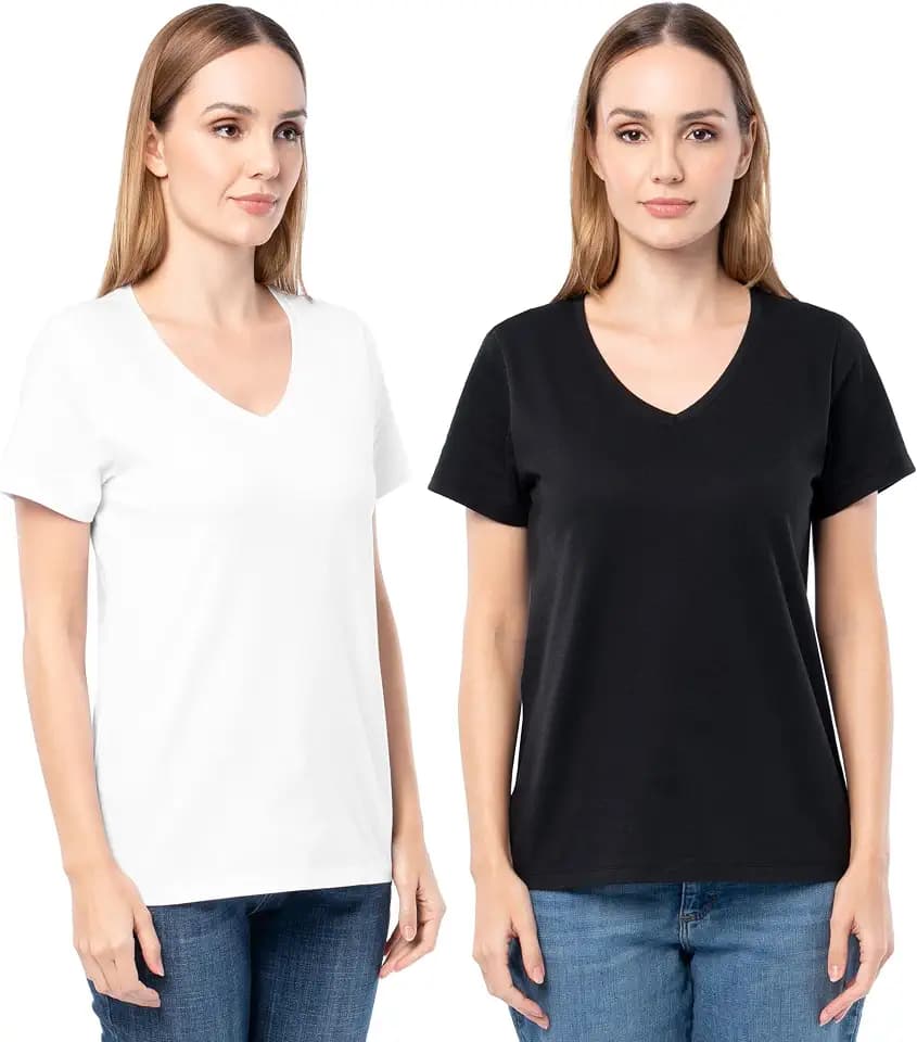 Fruit of The Loom Women's Short Sleeve V-Neck T-Shirt, 2 Pack