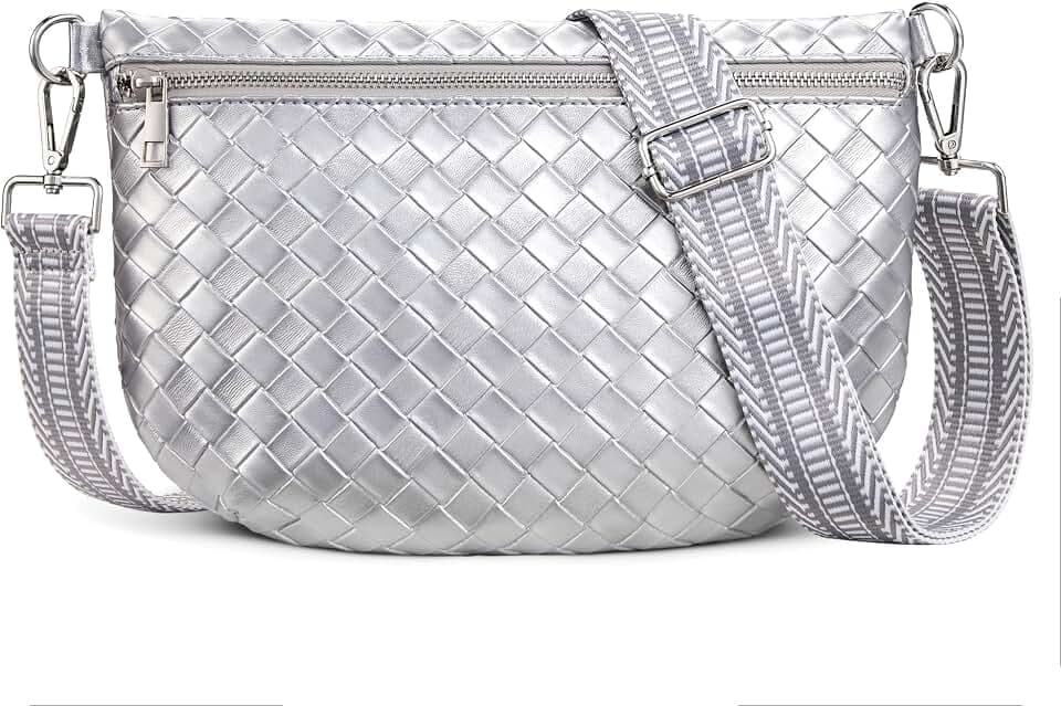 KALIDI Faux Woven Crossbody Bags for Women Vegan Leather Bum Bag Fanny Pack