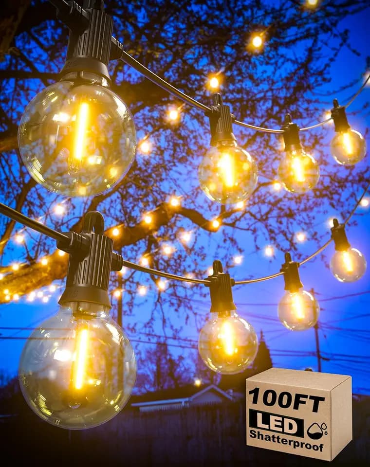 Zuske Outdoor String Lights, 100FT G40 LED IP65 Waterproof Patio Lights