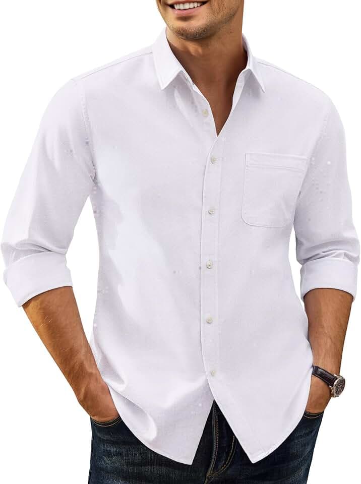 Alimens & Gentle Mens Oxford Shirt Stretch Long Sleeve Button Down Shirts